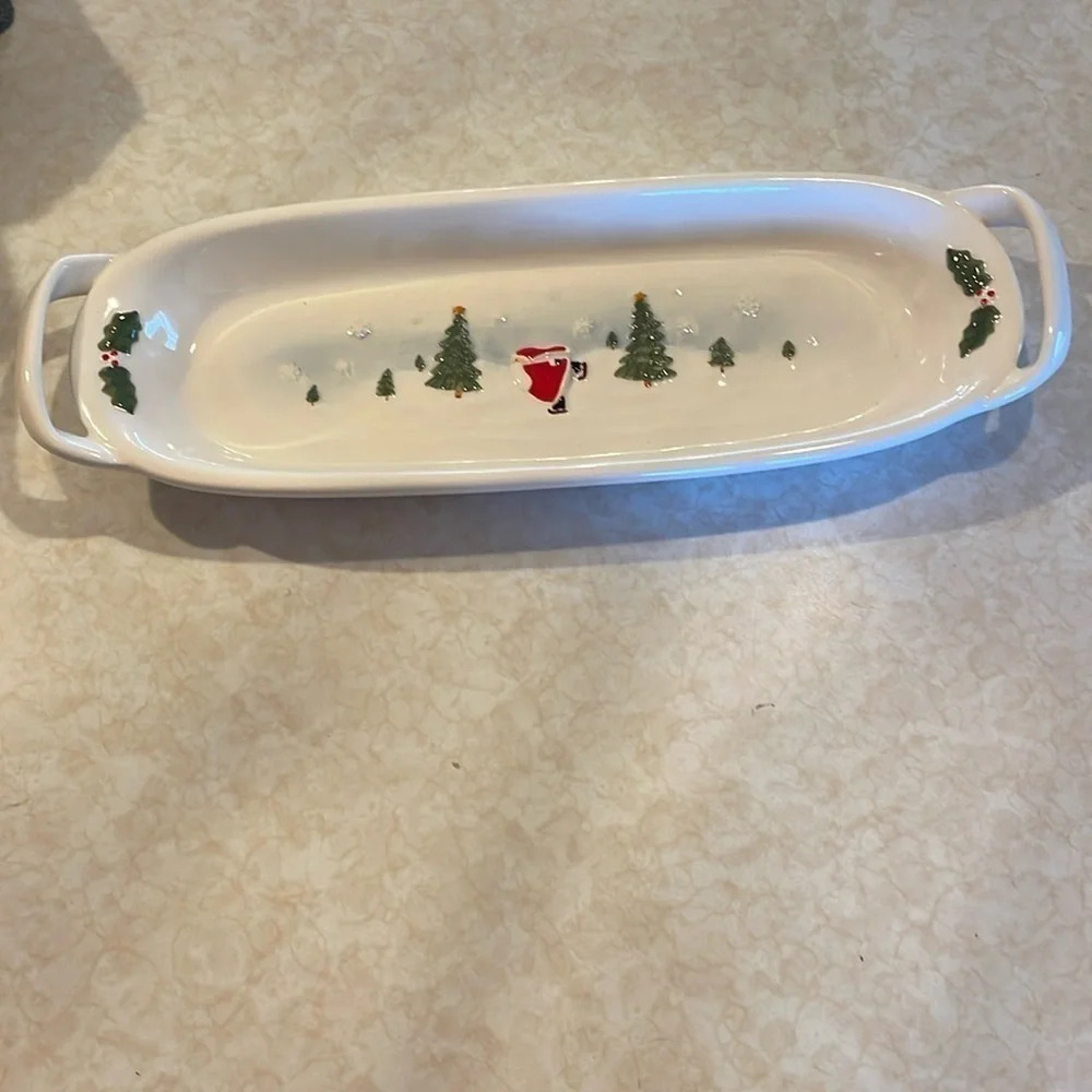 RUSS BERRIE CHRISTMAS TREE SANTA CHINA CONDIMENT CANDY TRAY DISH